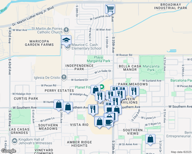 map of restaurants, bars, coffee shops, grocery stores, and more near 3638 West Sunland Avenue in Phoenix