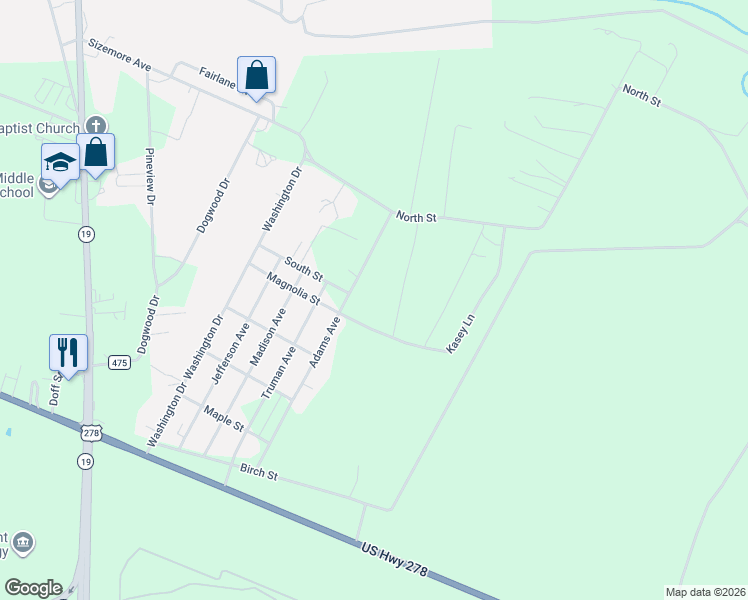 map of restaurants, bars, coffee shops, grocery stores, and more near 1102 South Street in Aiken