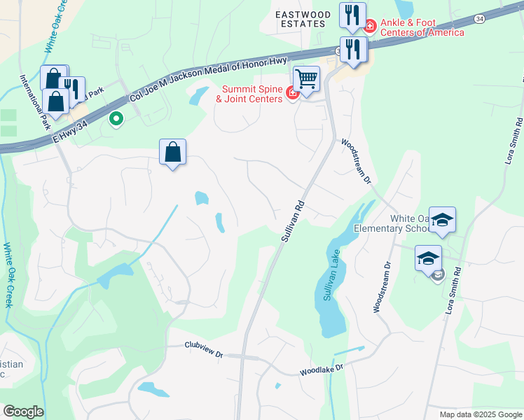 map of restaurants, bars, coffee shops, grocery stores, and more near 115 Springfield Court in Newnan