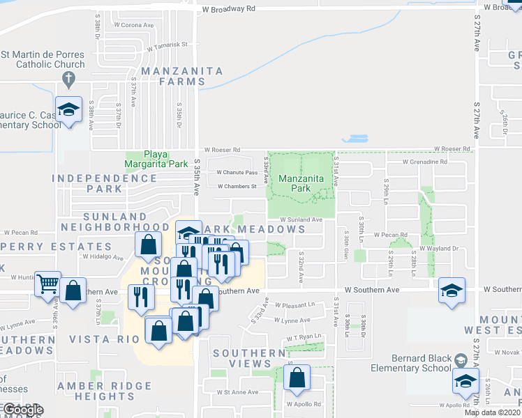 map of restaurants, bars, coffee shops, grocery stores, and more near 3310 West Sunland Avenue in Phoenix