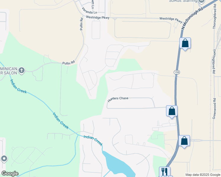 map of restaurants, bars, coffee shops, grocery stores, and more near 255 Pebble Creek Drive in McDonough