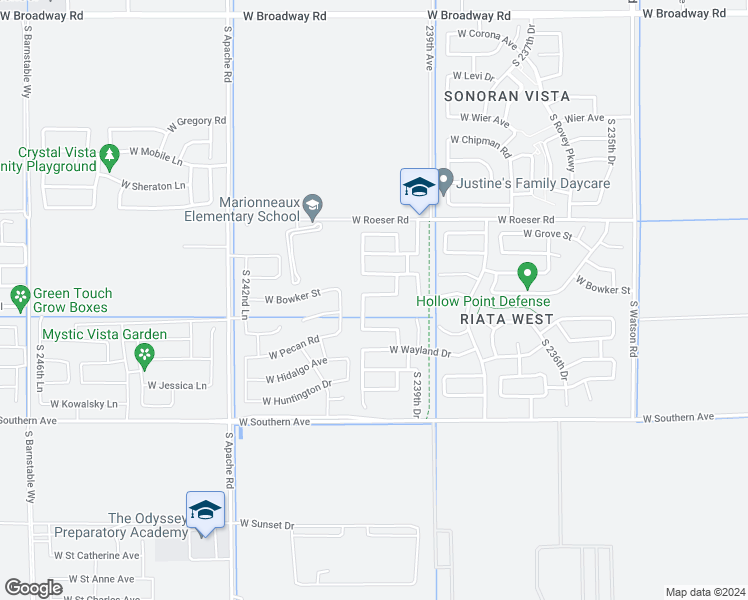 map of restaurants, bars, coffee shops, grocery stores, and more near 24015 West Bowker Street in Buckeye