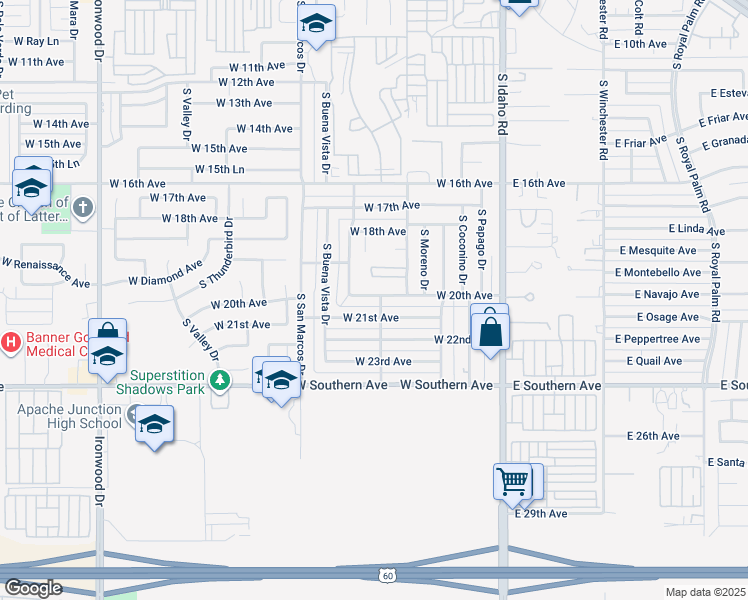 map of restaurants, bars, coffee shops, grocery stores, and more near in Apache Junction