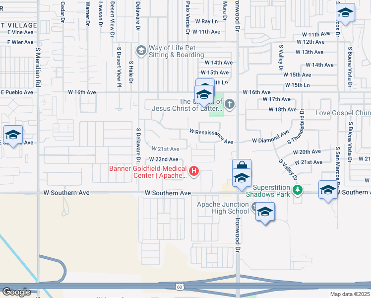 map of restaurants, bars, coffee shops, grocery stores, and more near 1804 West 21st Avenue in Apache Junction