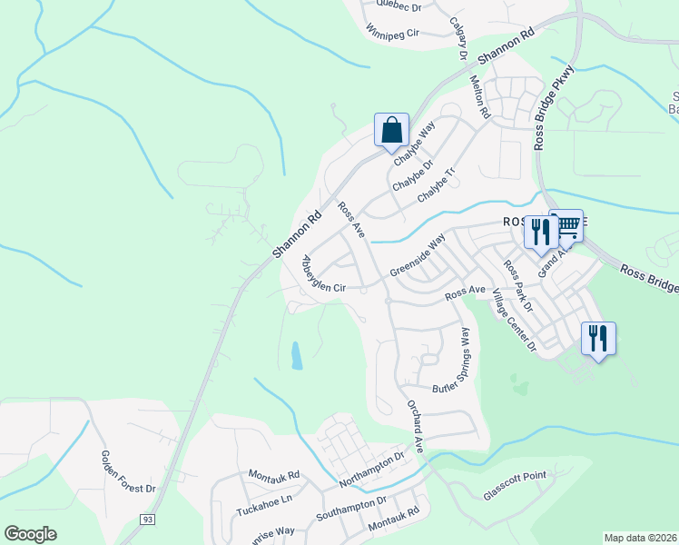 map of restaurants, bars, coffee shops, grocery stores, and more near 2378 Abbeyglen Circle in Hoover