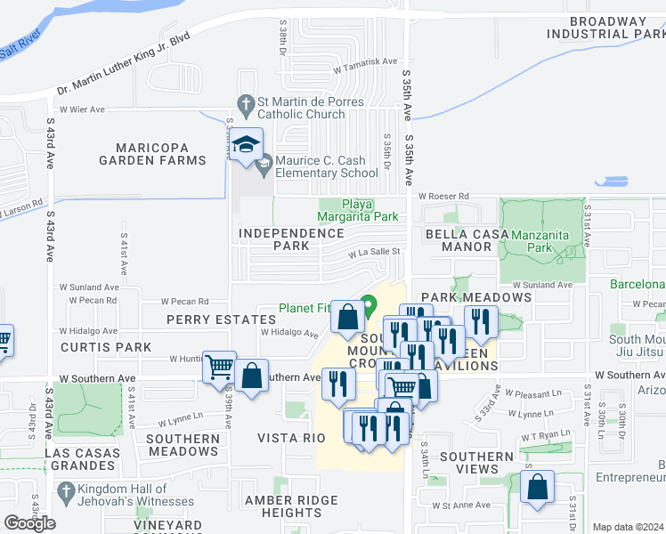 map of restaurants, bars, coffee shops, grocery stores, and more near 3641 West La Salle Street in Phoenix