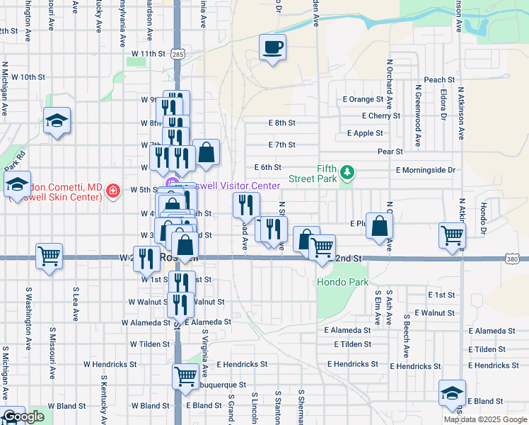 map of restaurants, bars, coffee shops, grocery stores, and more near 424 East 4th Street in Roswell