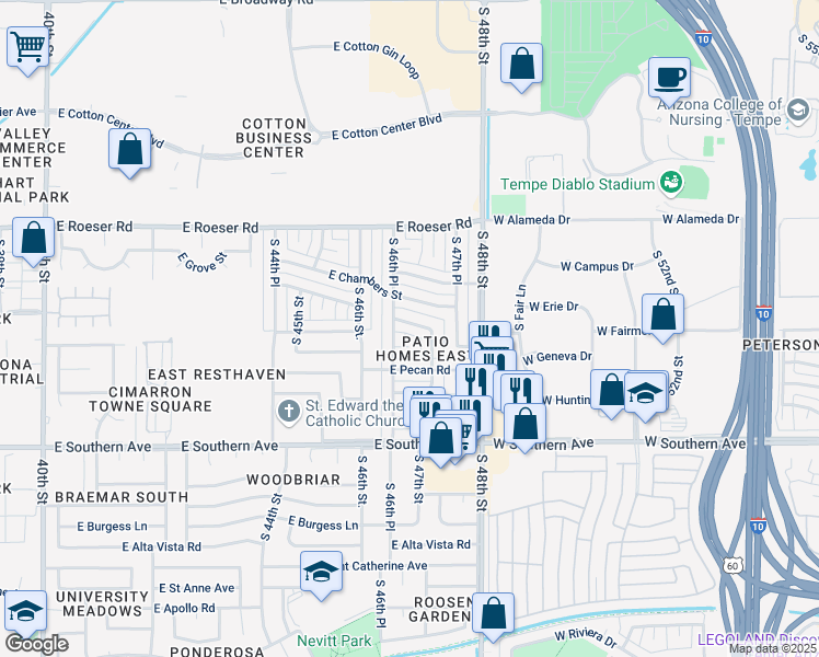 map of restaurants, bars, coffee shops, grocery stores, and more near 4646 East Sunland Avenue in Phoenix