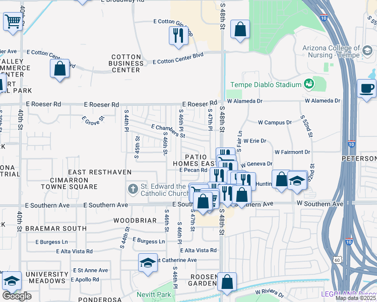 map of restaurants, bars, coffee shops, grocery stores, and more near 4646 East Sunland Avenue in Phoenix