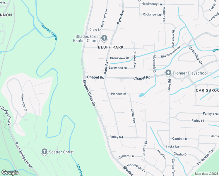 map of restaurants, bars, coffee shops, grocery stores, and more near 2109 Pioneer Drive in Birmingham