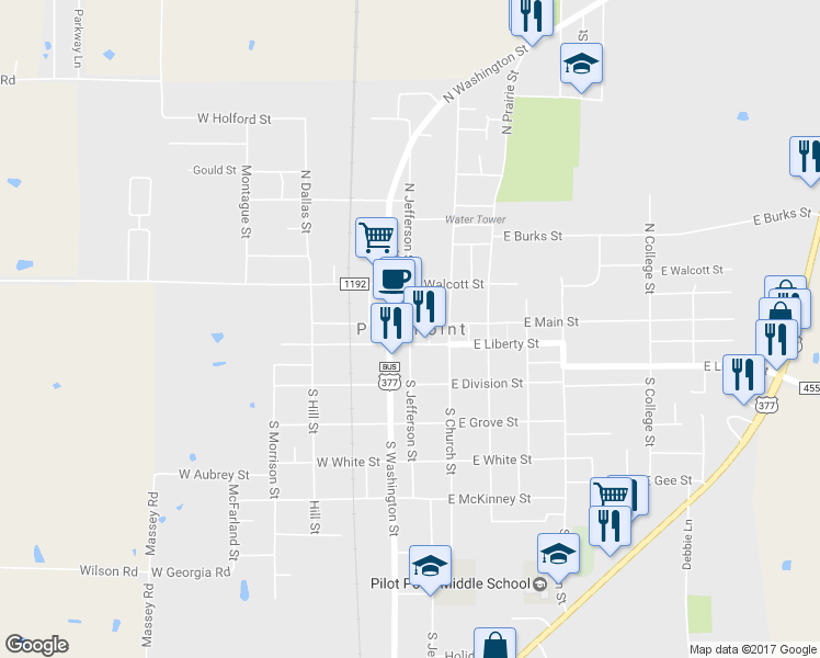 map of restaurants, bars, coffee shops, grocery stores, and more near in Pilot Point