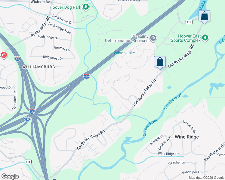 map of restaurants, bars, coffee shops, grocery stores, and more near 2400 Chestnut Ridge Place in Vestavia