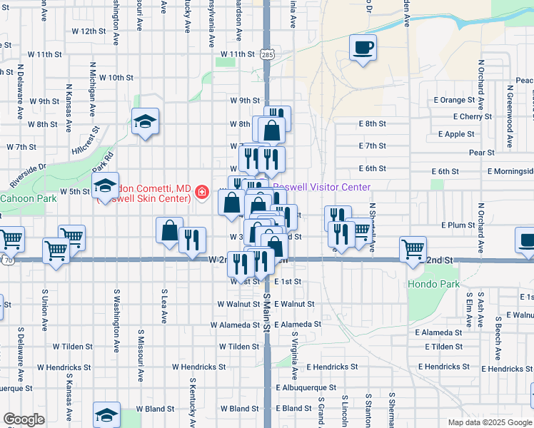 map of restaurants, bars, coffee shops, grocery stores, and more near 400 North Main Street in Roswell