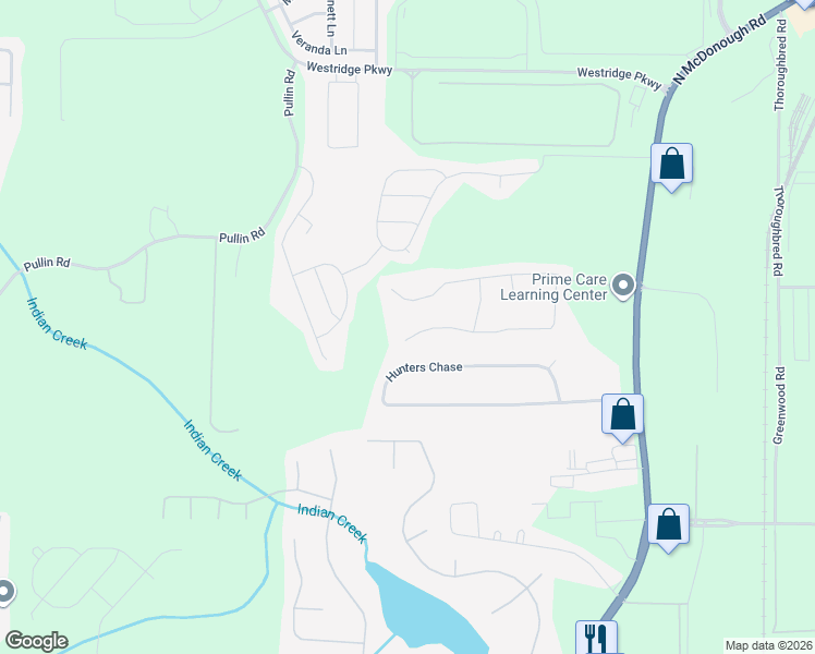 map of restaurants, bars, coffee shops, grocery stores, and more near 250 Pebble Creek Drive in McDonough