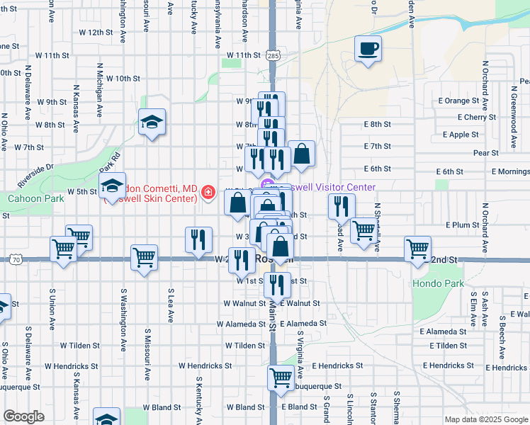 map of restaurants, bars, coffee shops, grocery stores, and more near 400 North Main Street in Roswell
