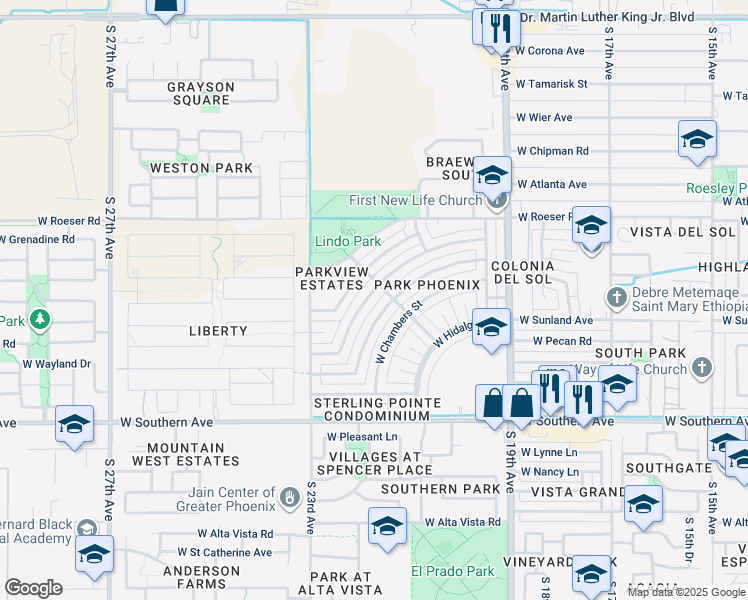 map of restaurants, bars, coffee shops, grocery stores, and more near 2229 West Pecan Road in Phoenix