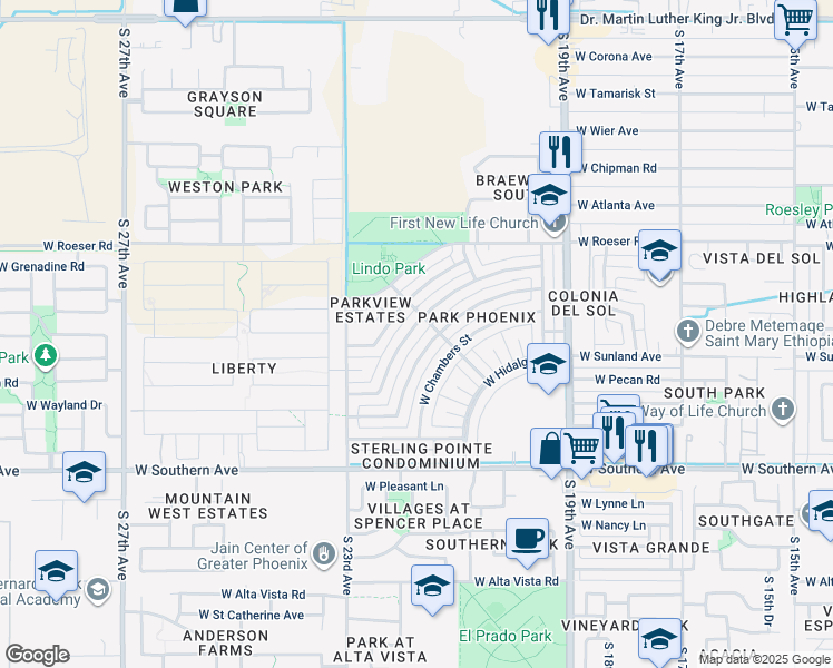 map of restaurants, bars, coffee shops, grocery stores, and more near 2229 West Pecan Road in Phoenix