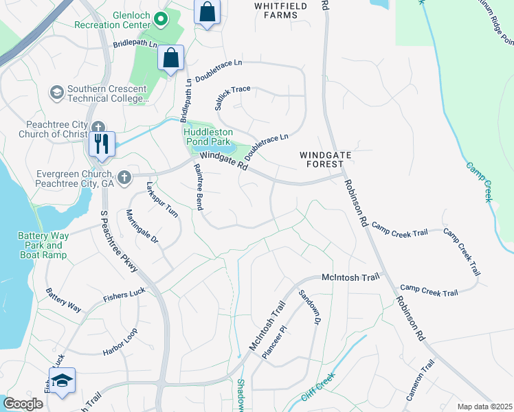 map of restaurants, bars, coffee shops, grocery stores, and more near 209 Hearthstone Reach in Peachtree City