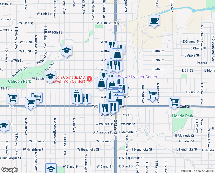 map of restaurants, bars, coffee shops, grocery stores, and more near 314 North Richardson Avenue in Roswell