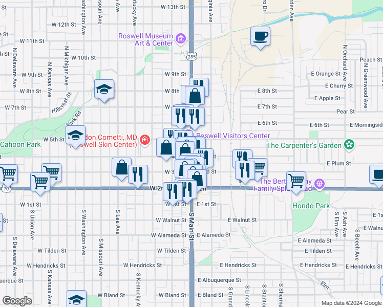 map of restaurants, bars, coffee shops, grocery stores, and more near 412 North Main Street in Roswell