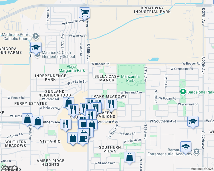 map of restaurants, bars, coffee shops, grocery stores, and more near in Phoenix