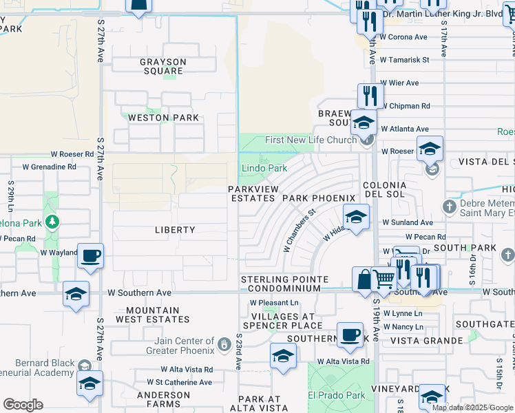 map of restaurants, bars, coffee shops, grocery stores, and more near 2257 West Bowker Street in Phoenix