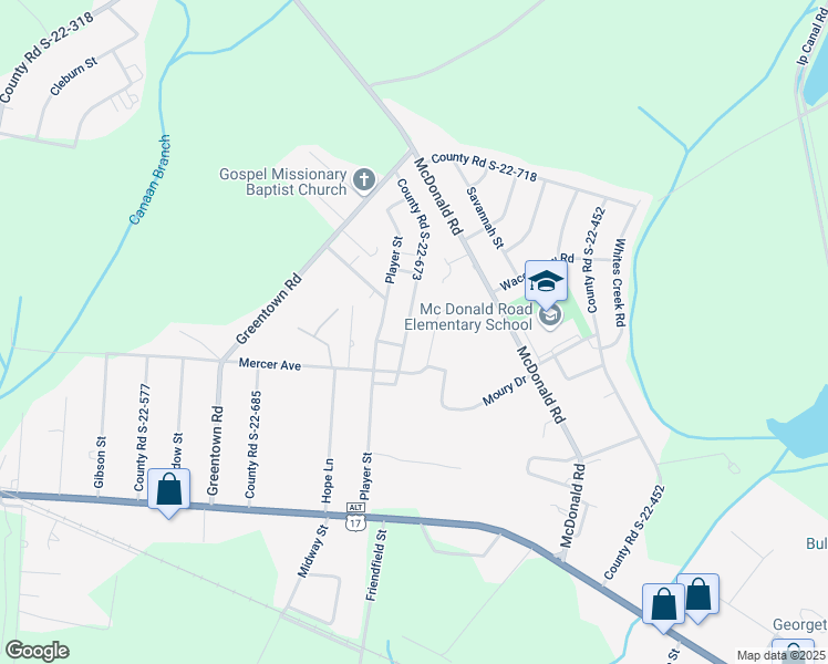 map of restaurants, bars, coffee shops, grocery stores, and more near 11 County Road S-22-674 in Georgetown