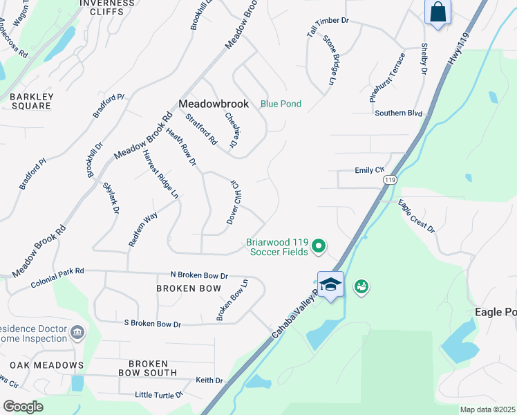 map of restaurants, bars, coffee shops, grocery stores, and more near 3709 Woodbine Way in Birmingham