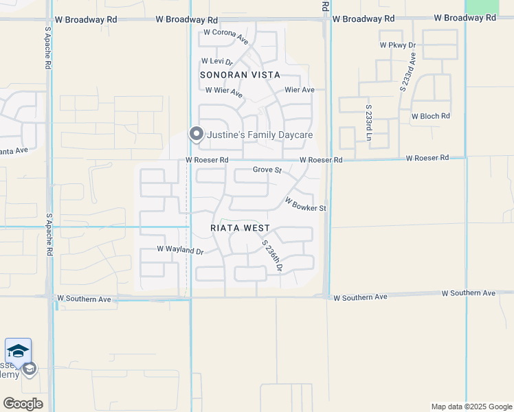 map of restaurants, bars, coffee shops, grocery stores, and more near 23706 West Bowker Street in Buckeye