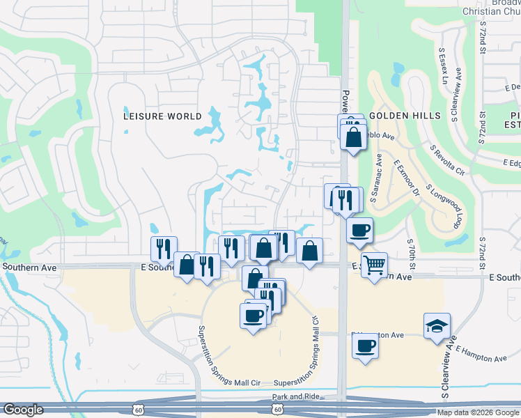 map of restaurants, bars, coffee shops, grocery stores, and more near 252 Leisure World in Mesa