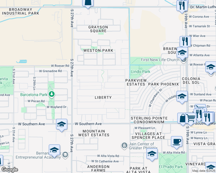 map of restaurants, bars, coffee shops, grocery stores, and more near 2510 West La Salle Street in Phoenix