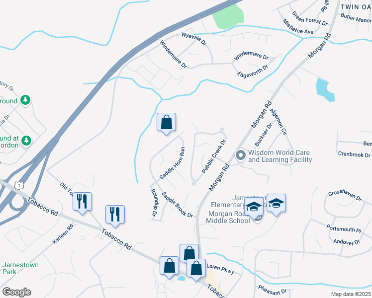 map of restaurants, bars, coffee shops, grocery stores, and more near 3350 Saddle Brook Drive in Hephzibah