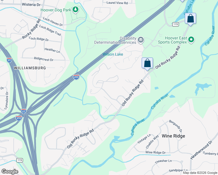 map of restaurants, bars, coffee shops, grocery stores, and more near 2400 Chestnut Ridge Place in Vestavia Hills