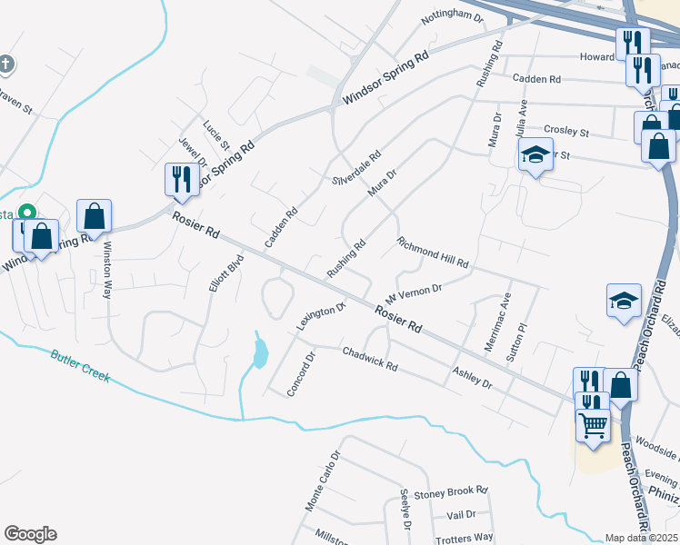 map of restaurants, bars, coffee shops, grocery stores, and more near 2152 Kingsley Court in Augusta