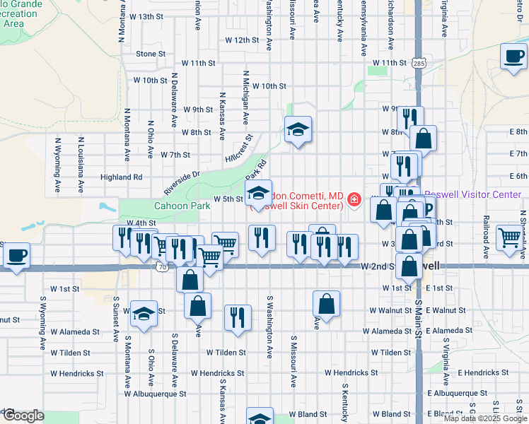 map of restaurants, bars, coffee shops, grocery stores, and more near 408 North Washington Avenue in Roswell