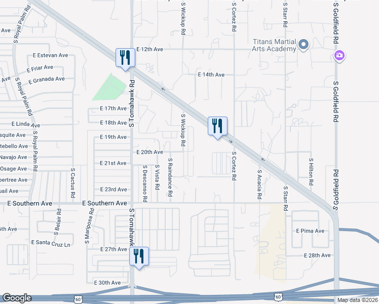 map of restaurants, bars, coffee shops, grocery stores, and more near 2015 East Old West Highway in Apache Junction