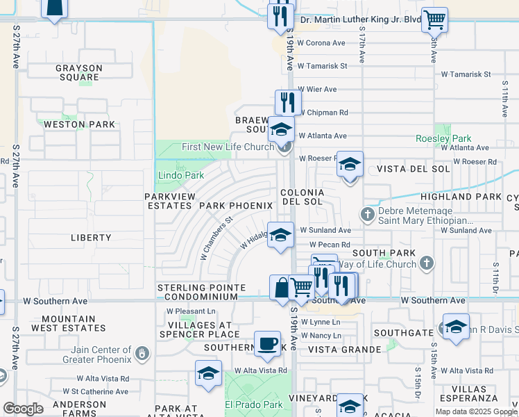 map of restaurants, bars, coffee shops, grocery stores, and more near 2014 West Chambers Street in Phoenix