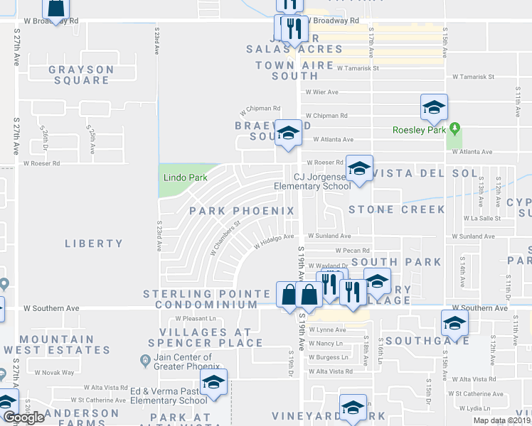 map of restaurants, bars, coffee shops, grocery stores, and more near 2014 West Chambers Street in Phoenix