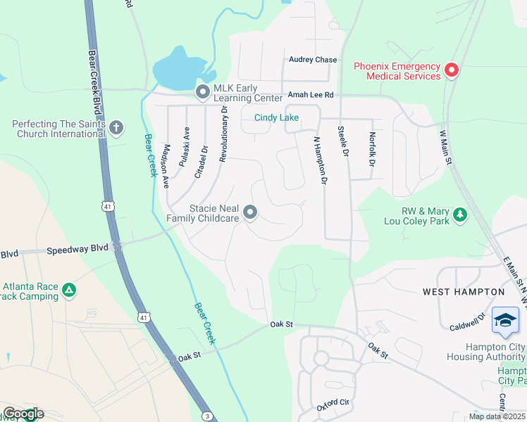 map of restaurants, bars, coffee shops, grocery stores, and more near 1341 Midnight Ride Court in Hampton