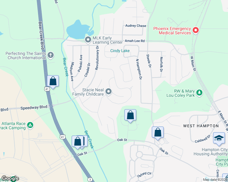 map of restaurants, bars, coffee shops, grocery stores, and more near 1341 Midnight Ride Court in Hampton