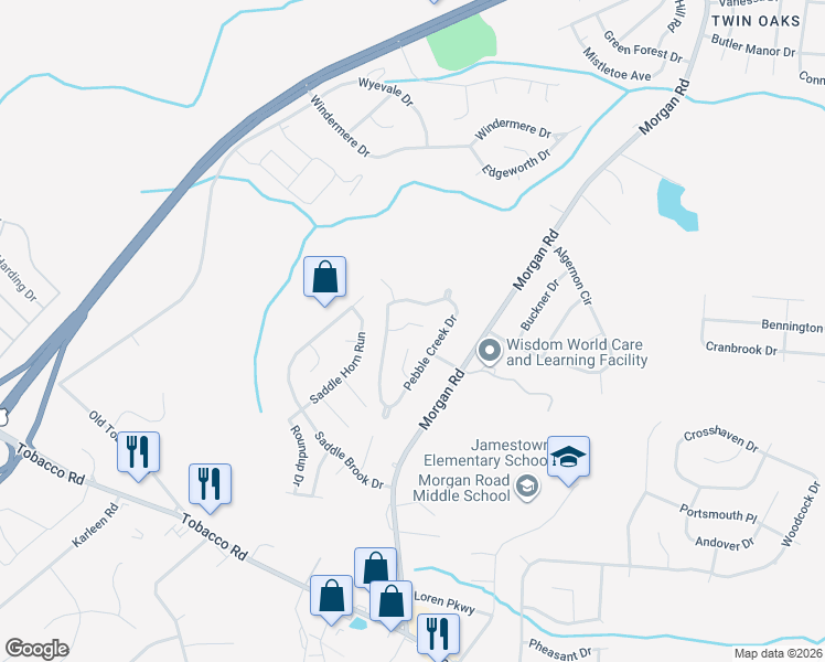 map of restaurants, bars, coffee shops, grocery stores, and more near 4008 Rambling Way in Hephzibah