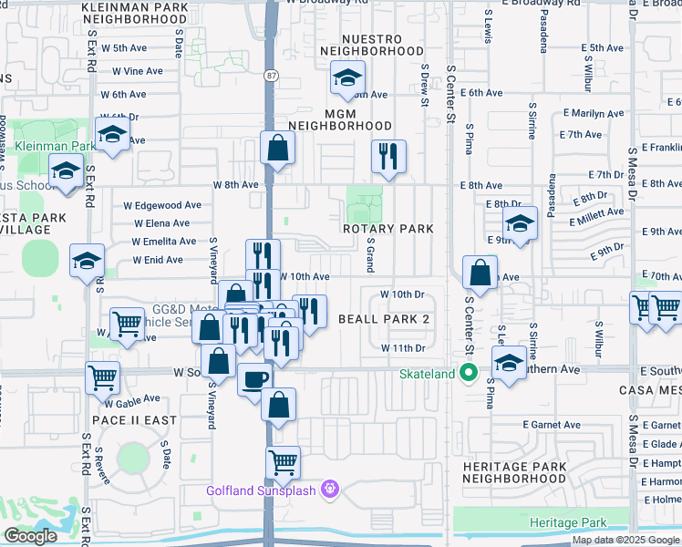 map of restaurants, bars, coffee shops, grocery stores, and more near 236 West 10th Avenue in Mesa
