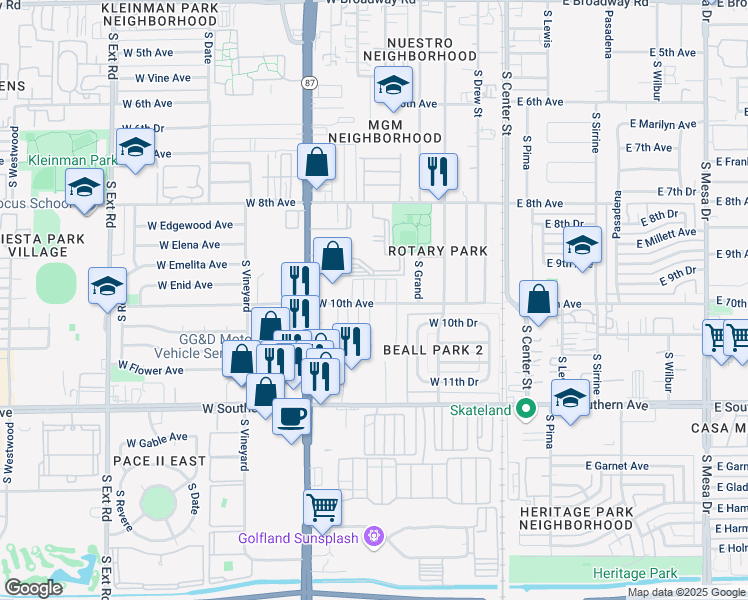 map of restaurants, bars, coffee shops, grocery stores, and more near 236 West 10th Avenue in Mesa