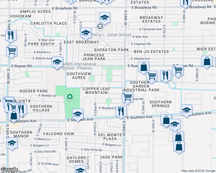 map of restaurants, bars, coffee shops, grocery stores, and more near 2307 East La Salle Street in Phoenix
