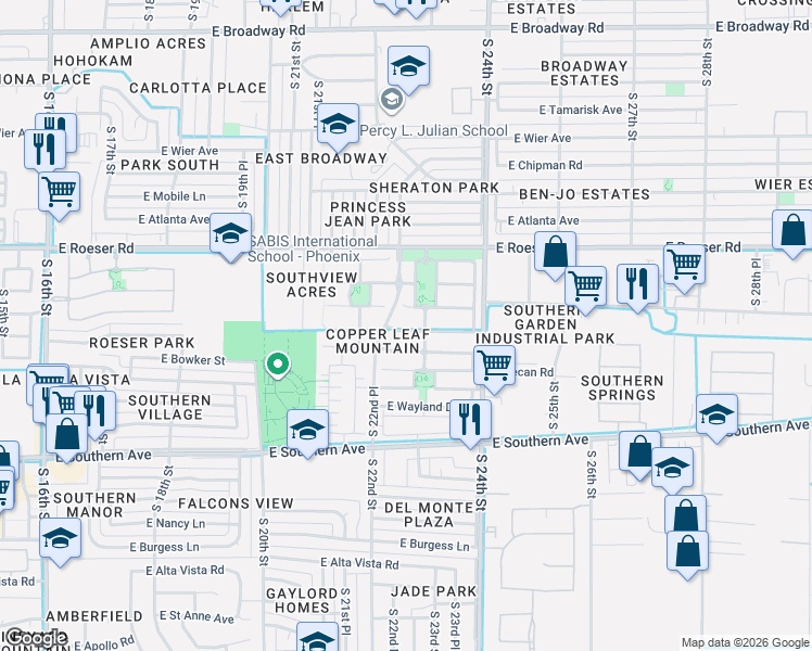 map of restaurants, bars, coffee shops, grocery stores, and more near 2217 East La Salle Street in Phoenix