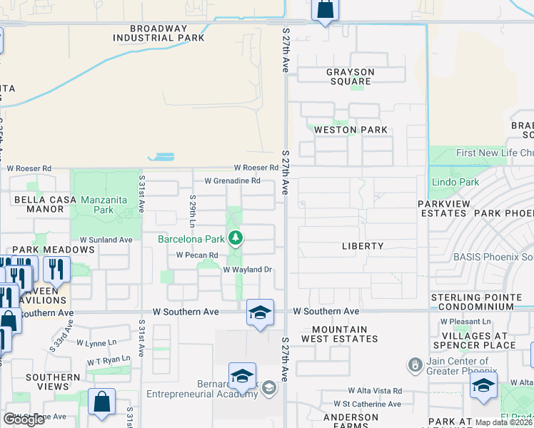 map of restaurants, bars, coffee shops, grocery stores, and more near 2724 West La Salle Street in Phoenix