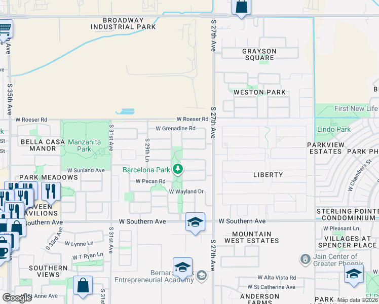 map of restaurants, bars, coffee shops, grocery stores, and more near 2760 West La Salle Street in Phoenix