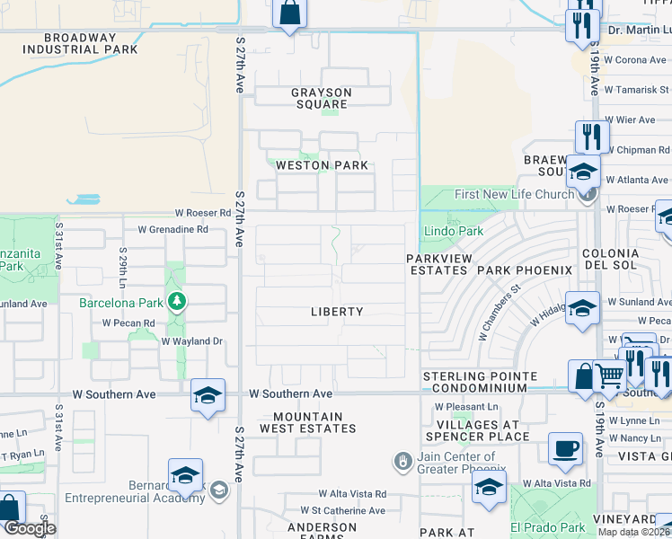 map of restaurants, bars, coffee shops, grocery stores, and more near 2510 West La Salle Street in Phoenix