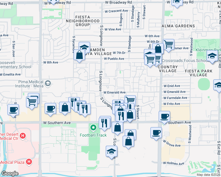 map of restaurants, bars, coffee shops, grocery stores, and more near 949 North Longmore Street in Chandler
