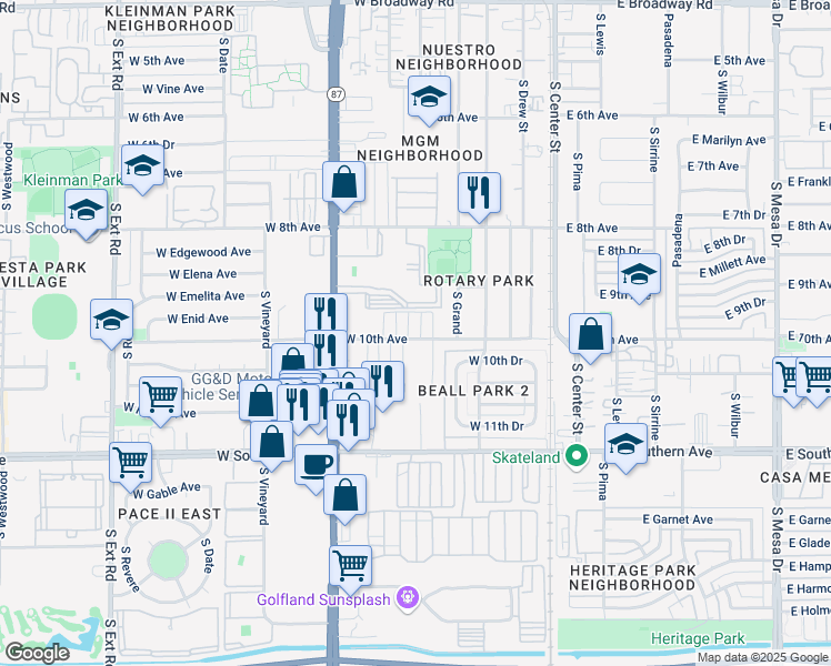map of restaurants, bars, coffee shops, grocery stores, and more near 236 West 10th Avenue in Mesa